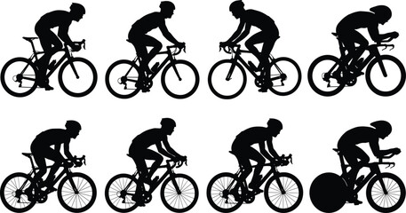 Obraz premium Road Cycling Silhouette Collection Featuring Competitive Cyclists and Racing Bicycle Poses