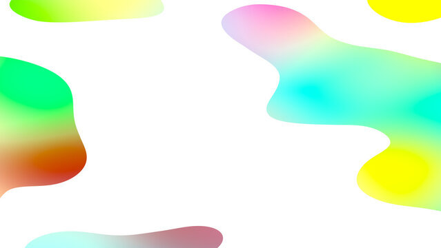 Colorful pastel fluid bubbles and holographic gradient organic abstract shapes isolated on a transparent background