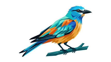 Vibrant Blue and Orange Roller Bird Perched on Branch - Artistic Illustration