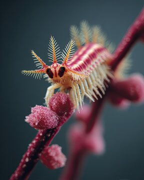 Vibrant Fireworm Bristle Worm with Segmented Appendages Crawling on a Delicate Coral Reef Surface in Open Aquatics