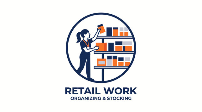 Retail employee stocking store shelves vector logo