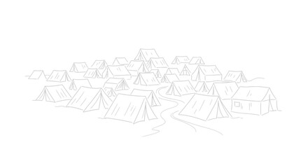 Obraz premium Minimalist Tent Village Illustration - Outdoor Camping Scene