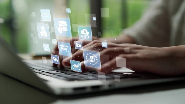 Data privacy and cyber security icons show encryption, data privacy safeguards, and cyber security defense. Data privacy ensures cyber security protection and access control. Funnel