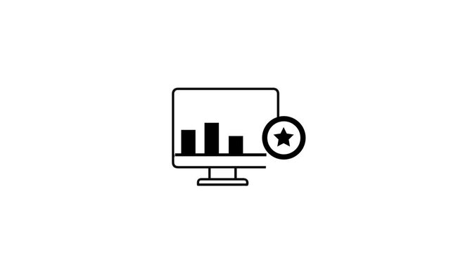Minimalist line art of a computer monitor displaying a bar chart with a star symbol indicating a favorite or important statistic, representing data analysis and performance tracking in a mod