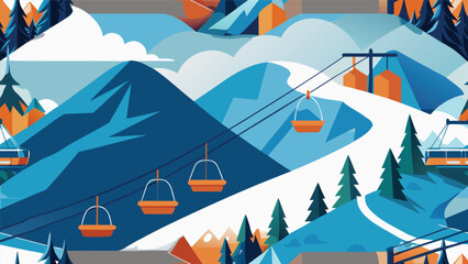 Ski resort with cable car and snowy mountains ski lift winter sports resort life travel destination snow covered mountains mountain landscape vacation adventure recreation chairlift © icon sos