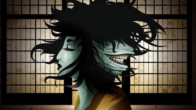 futakuchi onna yokai woman with a monstrous mouth on the back of her head