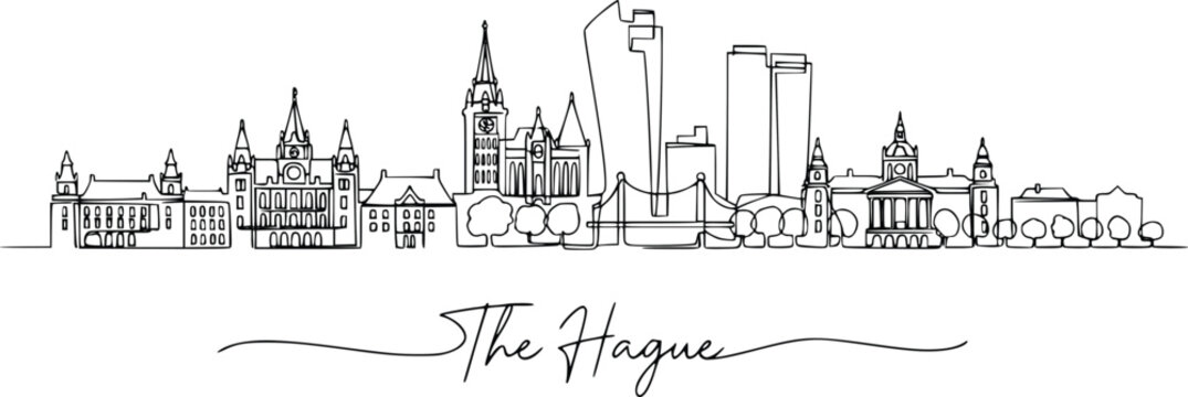 The Hague Netherlands Continuous Line Skyline Hand Drawn Vector Illustration