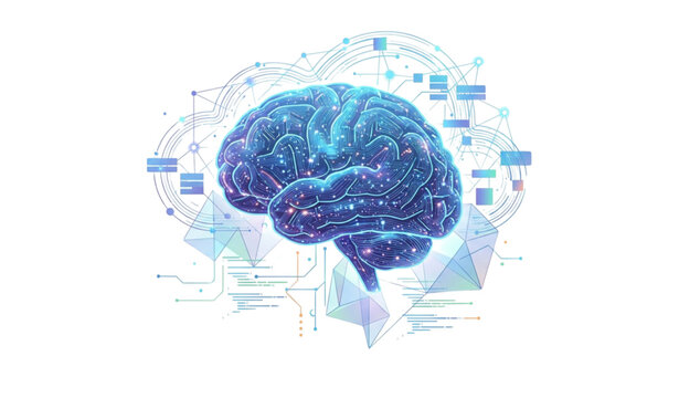 Digital AI brain technology concept with deep learning and data analysis vector