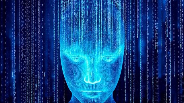Digital face with binary code