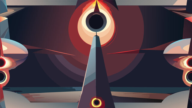 Abstract geometric illustration of monolith monument under celestial ring eclipse with sci fi monolith geometric abstract celestial futuristic universe background illustration dramatic