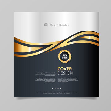 Luxury Social Media Post Template with Golden Waves and Dark Background