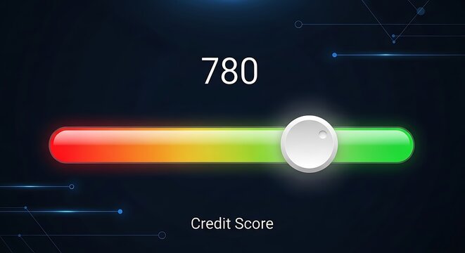 Credit score gauge meter with high rating 780.