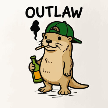 Cartoon otter wearing green cap smoking.