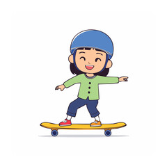 Fototapeta premium Cartoon girl skateboarding with helmet