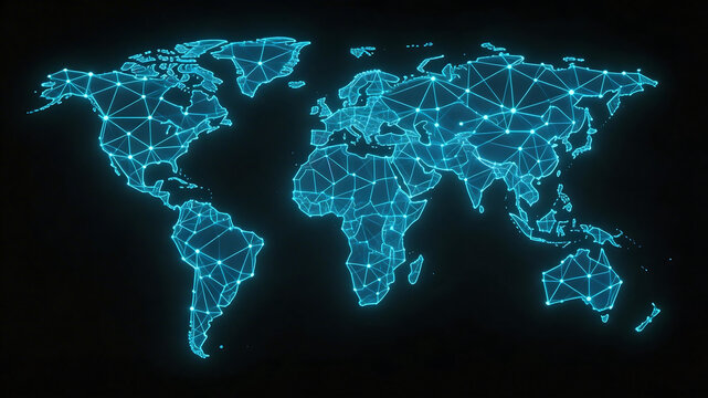 Digital world map with network connections