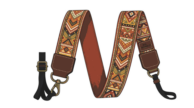 Brown leather guitar strap with pattern.