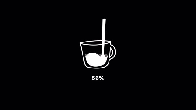 Coffee Cup Loading Progress Bar Animation with Percentage Counter on Black Background 4k video animation seamless loop