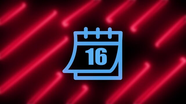 Light blue calendar icon vector showing day 16 on a dark background with red neon lines for event countdown and deadline reminder template