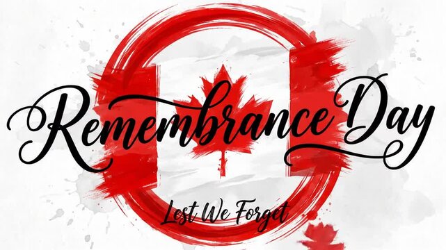 Remembrance Day Canada flag with calligraphy and Lest We Forget message