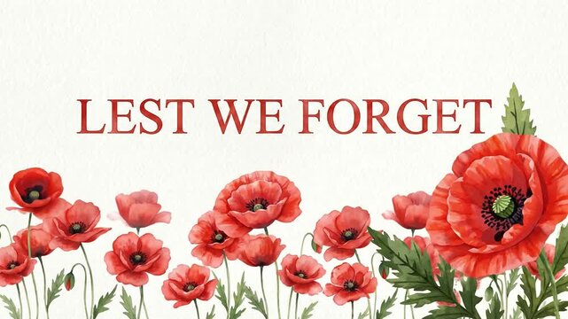 Lest We Forget Remembrance Day Background with Watercolor Poppy Flowers