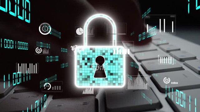 This image illustrates a digital security concept featuring a lock icon over a computer keyboard, emphasizing themes of cyber security, data protection, and technology innovation. Xenic