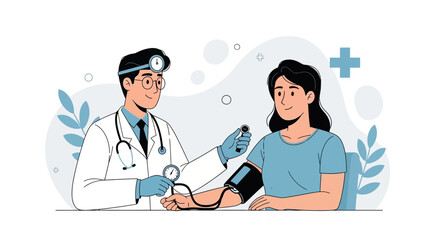 Fototapeta premium Doctor Checking Patient's Blood Pressure in Modern Flat Illustration Style