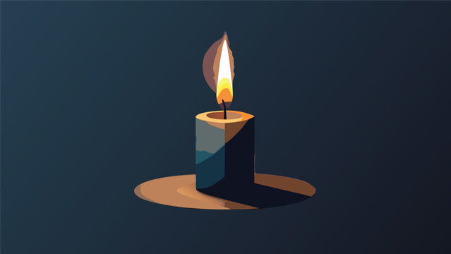Minimalist digital illustration of a single burning candle flame against dark blue background with background minimalist illustration peaceful spirituality meditation relaxation atmosphere