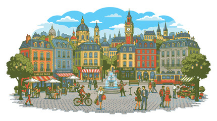 City Square with People and Buildings. © Surya