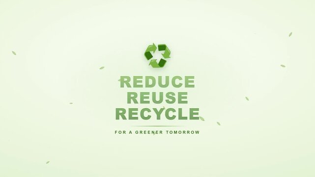 Minimal reduce reuse recycle motion graphic with rotating recycling symbol on soft green background