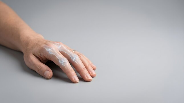 Close Up Human Hand With Finger Joint Bone Anatomy Overlay Healthcare Concept