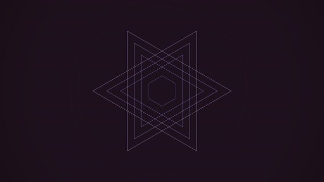 Mesmerizing 4K UHD loop of a glowing pink merkaba sacred-geometry pattern breathing in radial symmetry with cinematic depth. Ideal for chakra activation, yoga studio. 4K UHD.