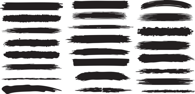 Collection of vector paint brush strokes, hand drawn brush stroke textures set