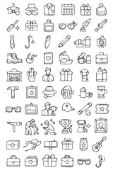 Fototapeta premium 50 Fathers Day Dad Gifts Thin Line Icons Set Masculine Accessories Family Celebration Appreciation Gift Tools Vector 