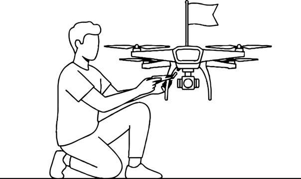 Man operating drone with remote controller outdoors.