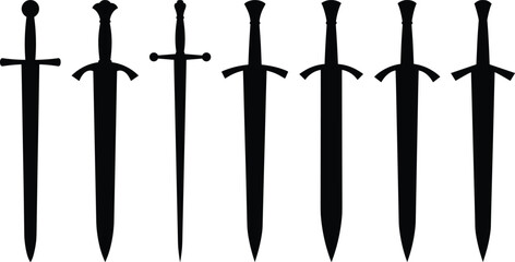 Vector silhouette collection of medieval swords and straight daggers for video game inventory interface icons © Vector Saga