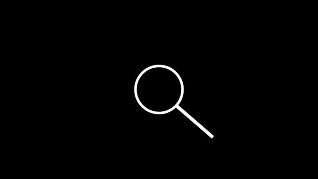 magnifying glass zoom out icon white color animation on black background 4k video.
