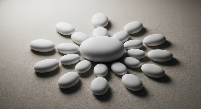 Smooth White Stones Arranged in a Radial Pattern
