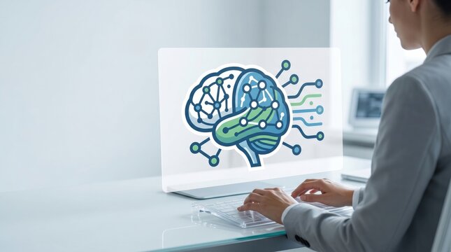 Artificial intelligence concept showing digital brain with neural networks on computer screen, machine learning and deep learning technology for cognitive computing and future