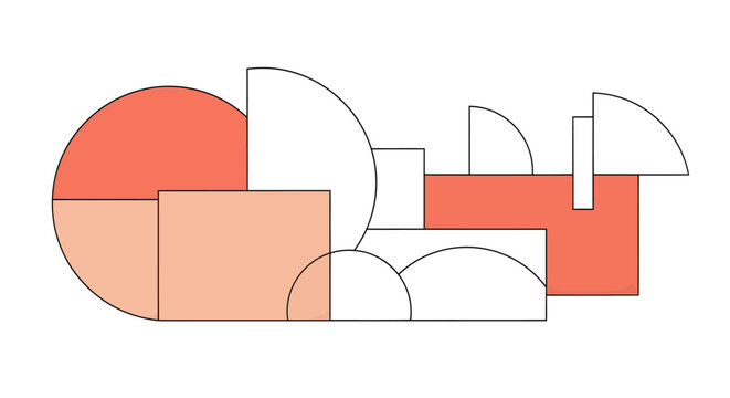 Geometric shapes in orange and white.