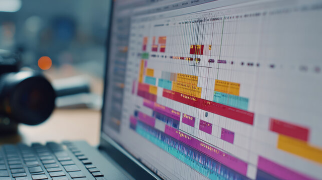 Documentary of digital audio editing on computer screen shows colorful timeline for brand storytelling in music production