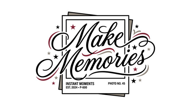 Make Memories Handwritten Lettering With Vintage Polaroid Photo Frame Illustration.