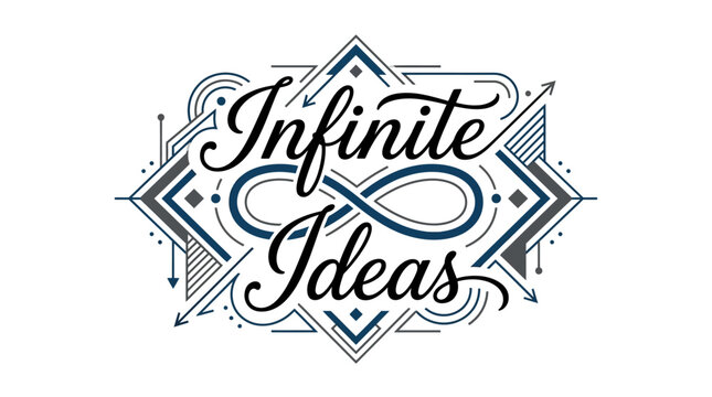 Decorative hand lettering design featuring the text Infinite Ideas with an infinity symbol.