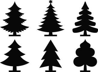 Obraz premium Christmas tree silhouette collection vector illustration featuring black pine icons isolated festive winter holiday decorative elements