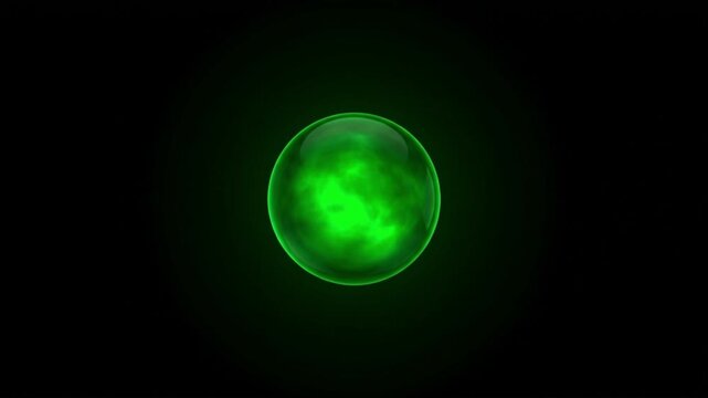 高弾性膜の伸張と出芽からエメラルド色に発光する独立した球体へ変化するモーフィング抽象CG