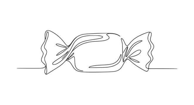 Continuous line drawing of a wrapped candy, isolated on white background