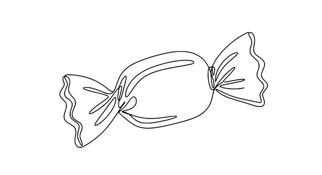 Single line drawing of a wrapped candy on a white background.