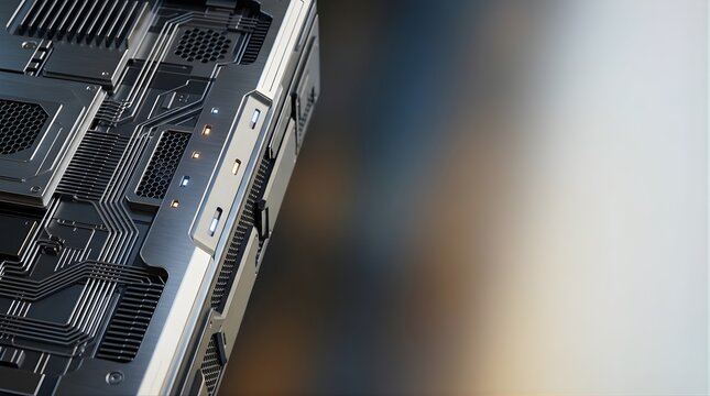 Modern technological server hardware components with metallic textures