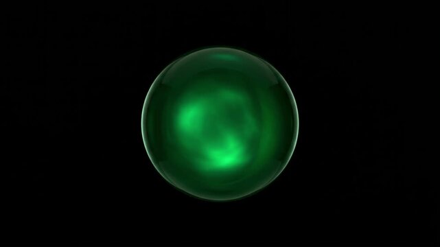 高弾性膜の伸張と出芽からエメラルド色に発光する独立した球体へ変化するモーフィング抽象CG