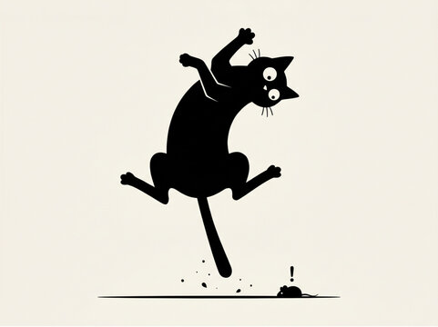 Funny Cat Chasing Mouse Silhouette Vector 