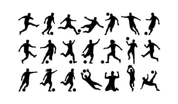 Soccer Football Sports People Silhouette Set Black White Vector Illustration